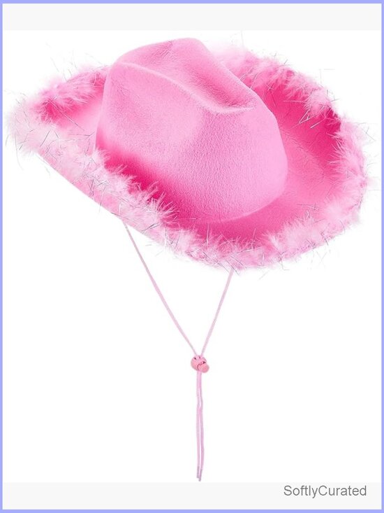 Western Felt Cowgirl Hat with Fluffy Feather Trim, Adjustable Adult Costume Hat main image 6